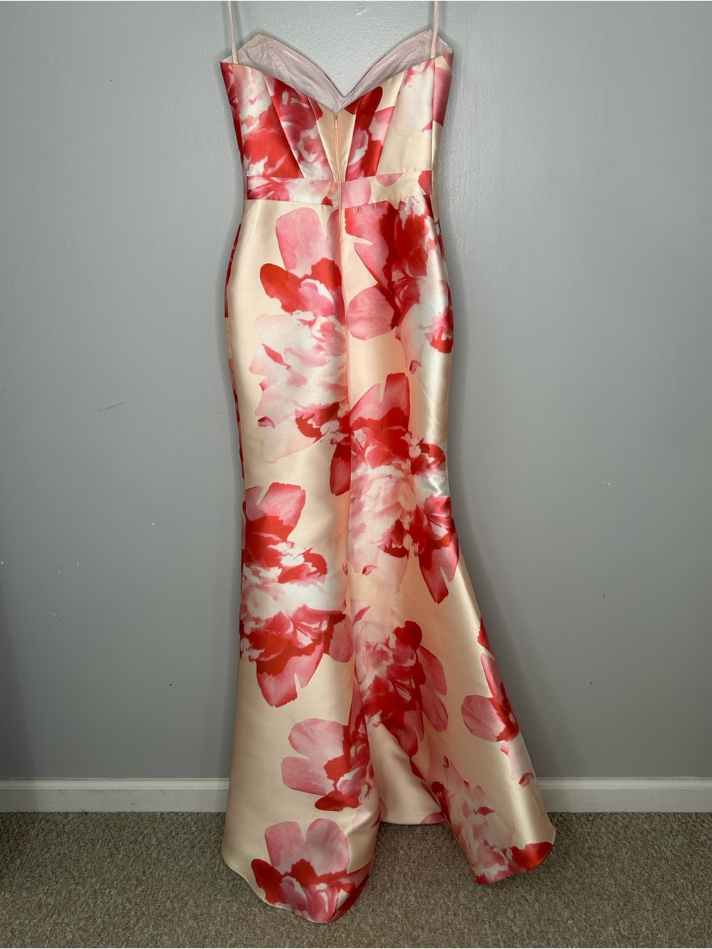 Mac Duggal Floral Satin High-Low Mermaid Formal Gown Sweetheart Neckline Size 10 - Picture 2 of 12